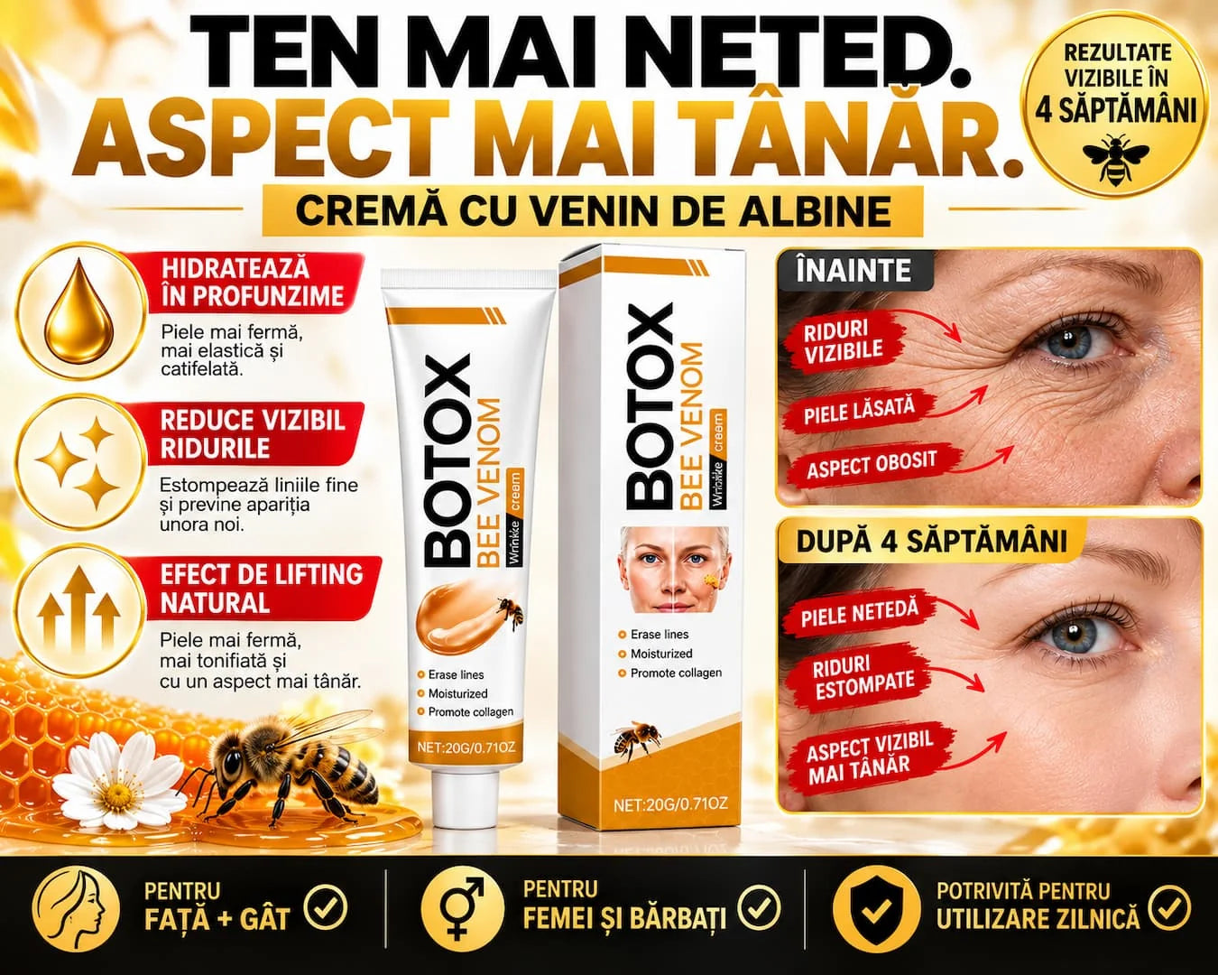 Ten mai neted — Cremă cu Venin de Albine